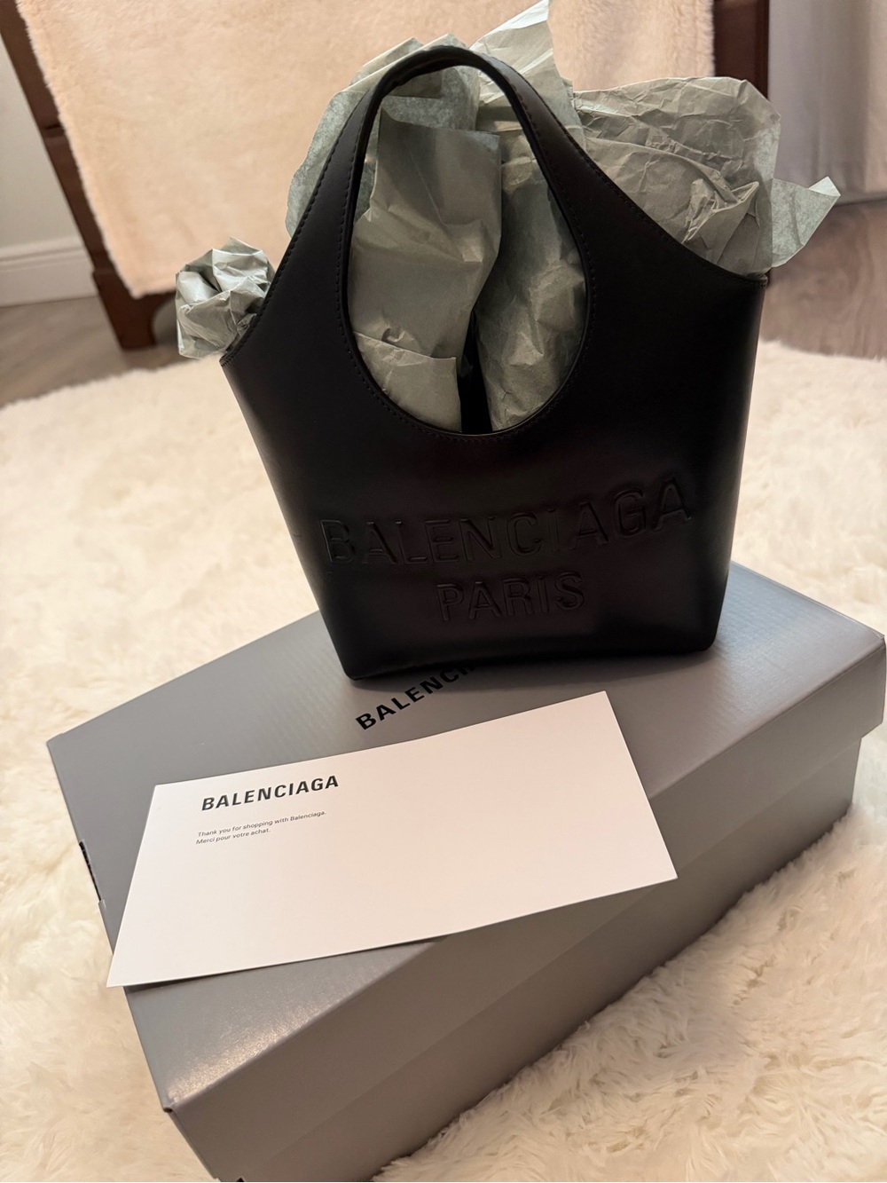Balenciaga Black Embossed Mini Shopper Tote